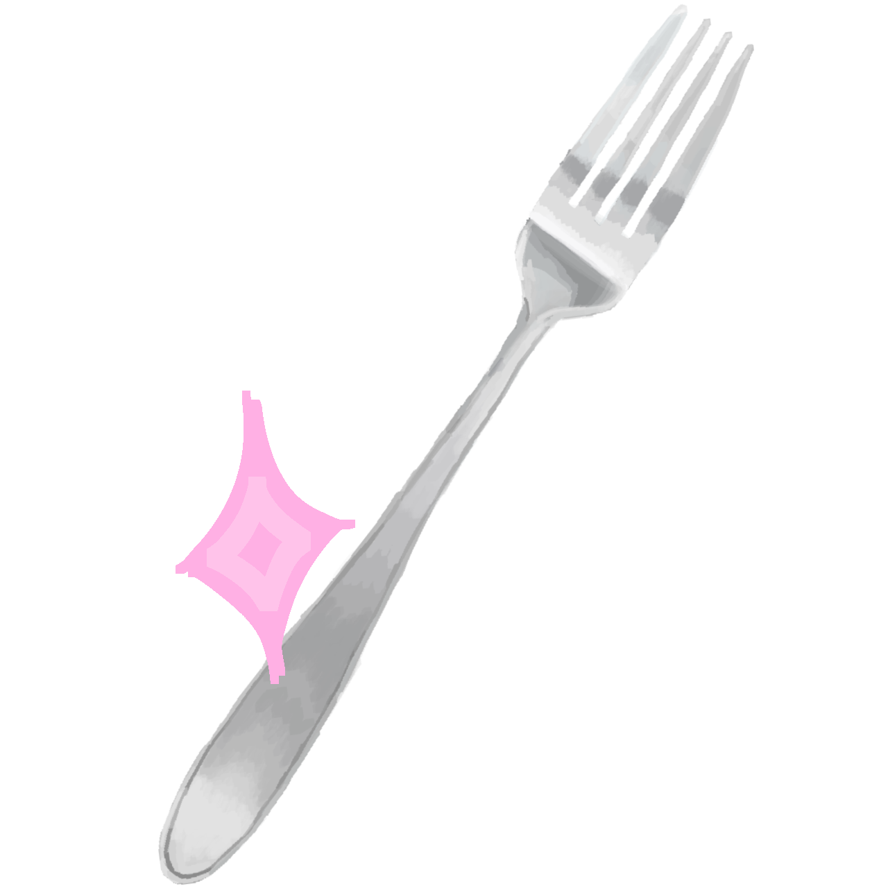 a shiny silver fork with a magenta sparkle.